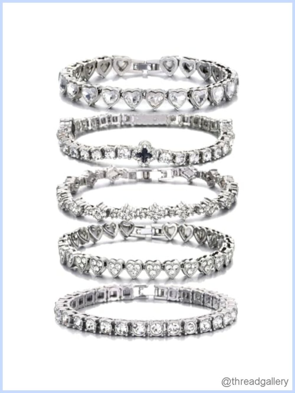 5PCS Diamond Tennis Bracelet Set for Women, Gold/Silver Plated Bangle Cuff